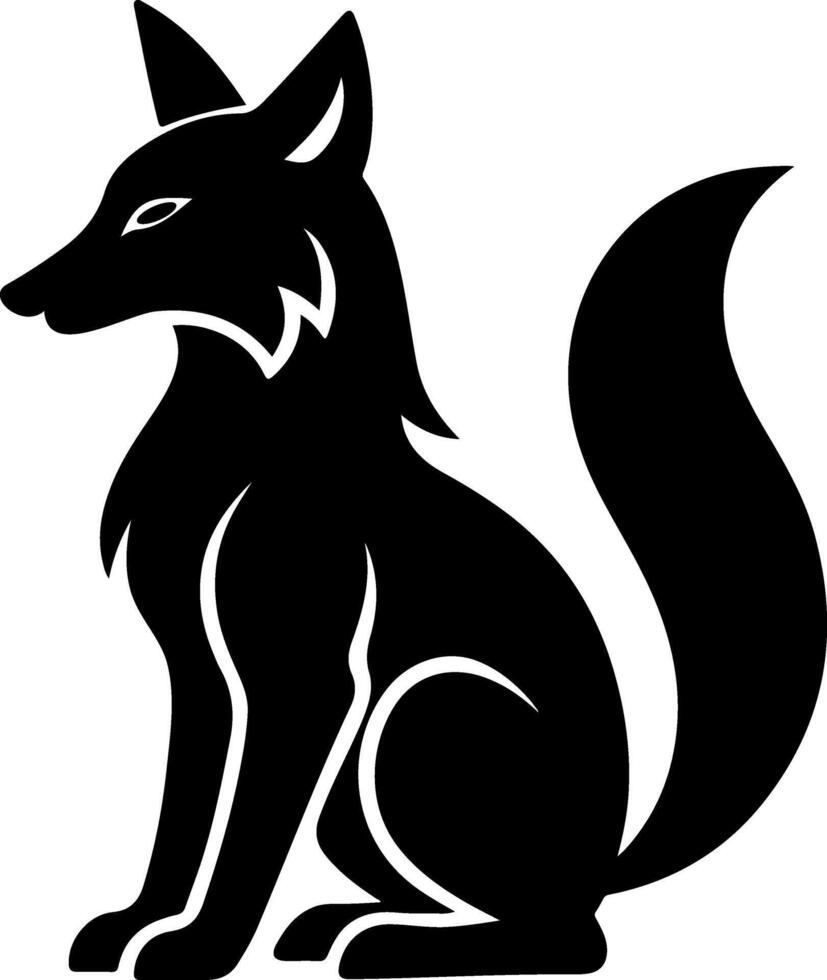Mystical fox silhouette sitting upright with elegant tail in modern tribal art style vector