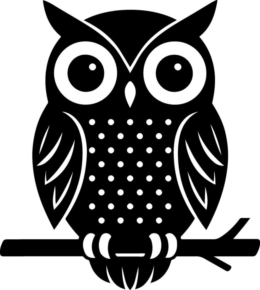 Black owl silhouette on branch suitable for logo design prints cards and digital graphics vector