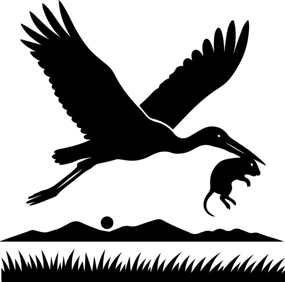 Wild bird flying with mouse in mouth silhouette wildlife concept for nature design vector