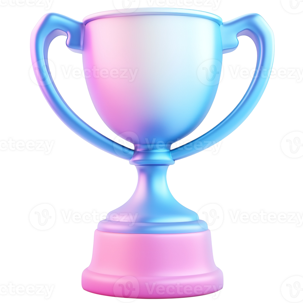 3D Gradient Trophy Icon with Shiny Blue and Pink Colors Representing Achievement and Success at Transparent Background png