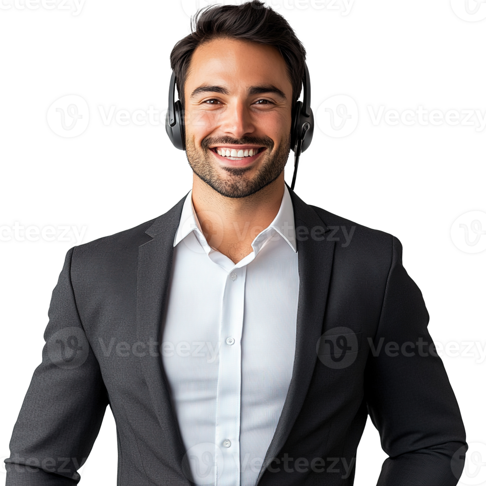 Smiling Male Call Center Operator Wearing a Headset Isolated on the Transparent Background png