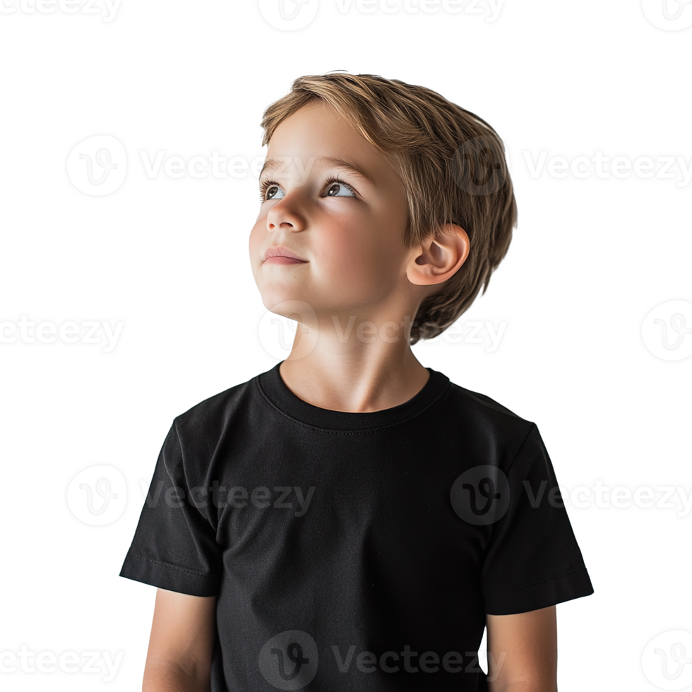 Curious Young Boy, Thinking and Looking Up Isolated at Transparent Background png