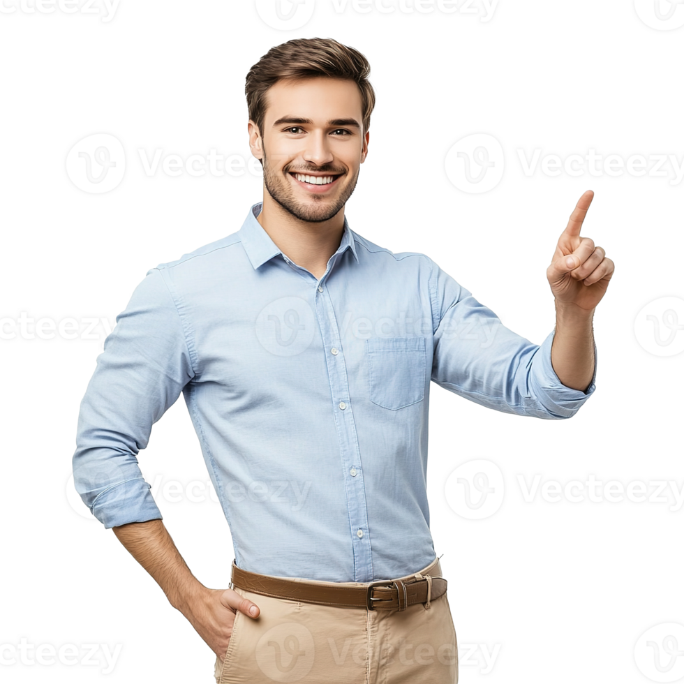 Smiling Businessman with Finger Pointing Away Isolated on Transparent Background png
