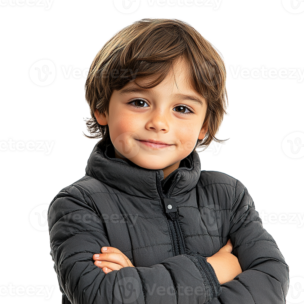 Smiling Young Boy with Arms Crossed Standing Isolated at Transparent Background png