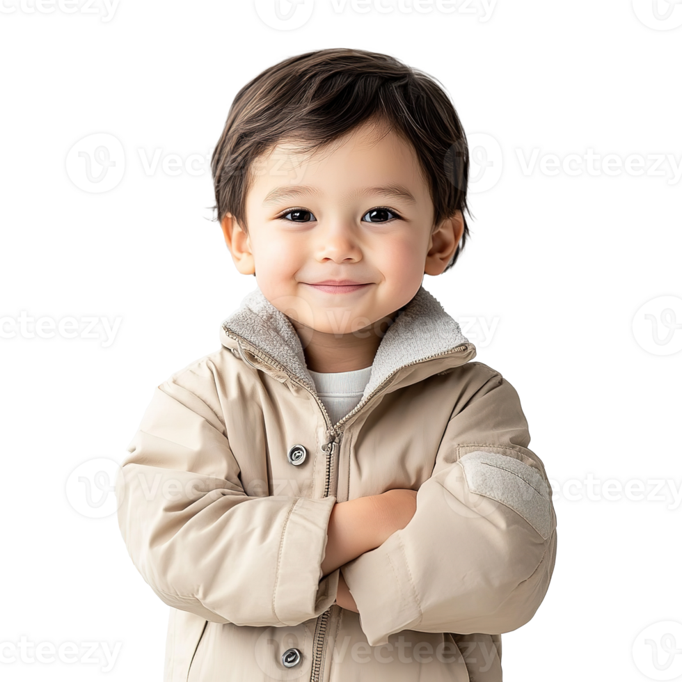 Happy Young Boy Standing with Crossed Arms Isolated on Transparent Background png