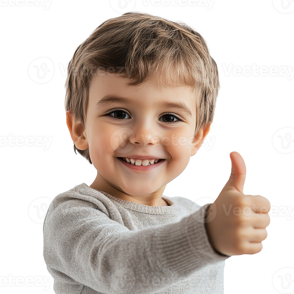 Cheerful Smiling Kid Showing Thumbs Up isolated on Transparent Background png