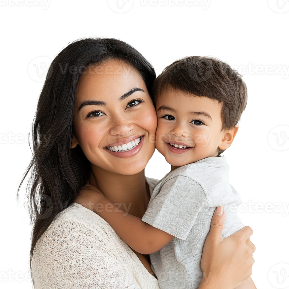 Happy Mother and Son Hugging and Laughing, Isolated on Transparent Background png