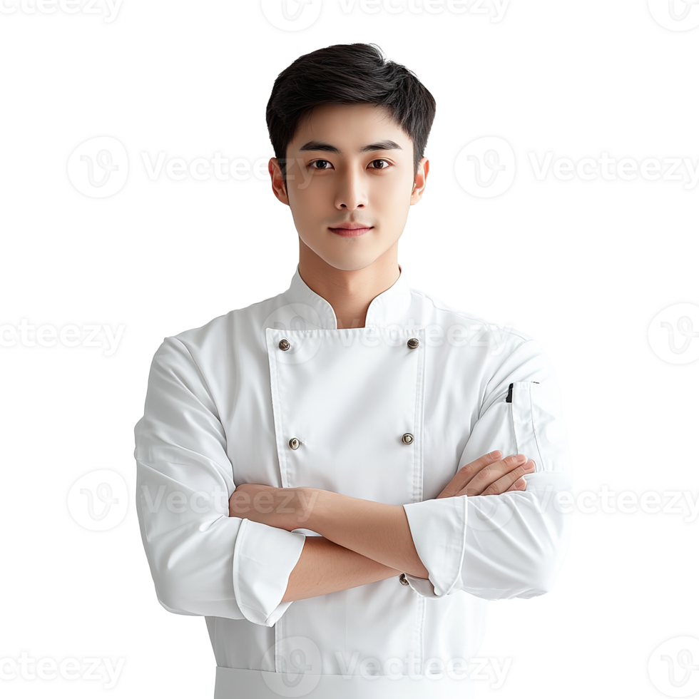 Smiling Asian Male Chef with Arms Crossed Isolated on the Transparent Background png