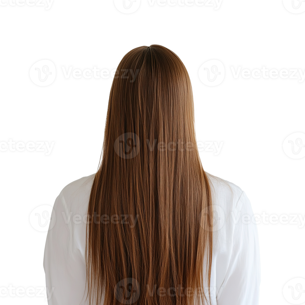 Back View of Woman with Long Straight Brown Hair, Isolated on Transparent Background png