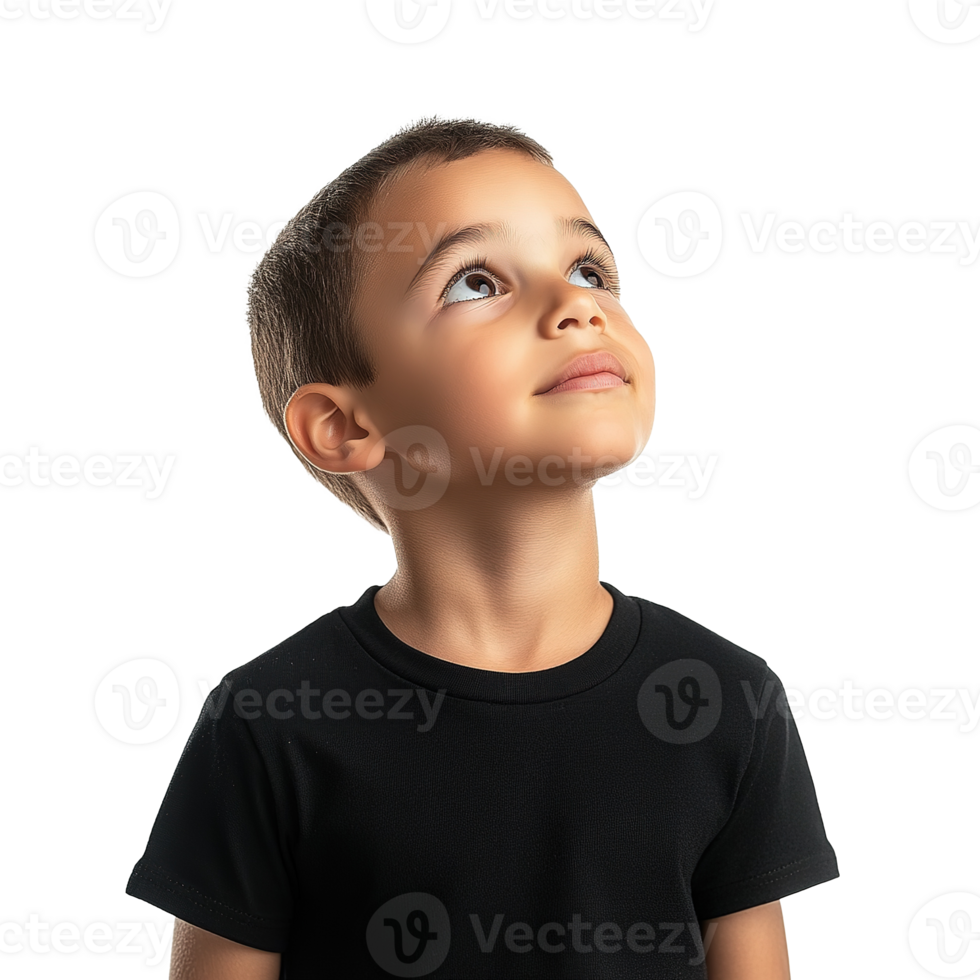 Thoughtful Young Boy Looking Up with Wonder, Isolated at Transparent Background png