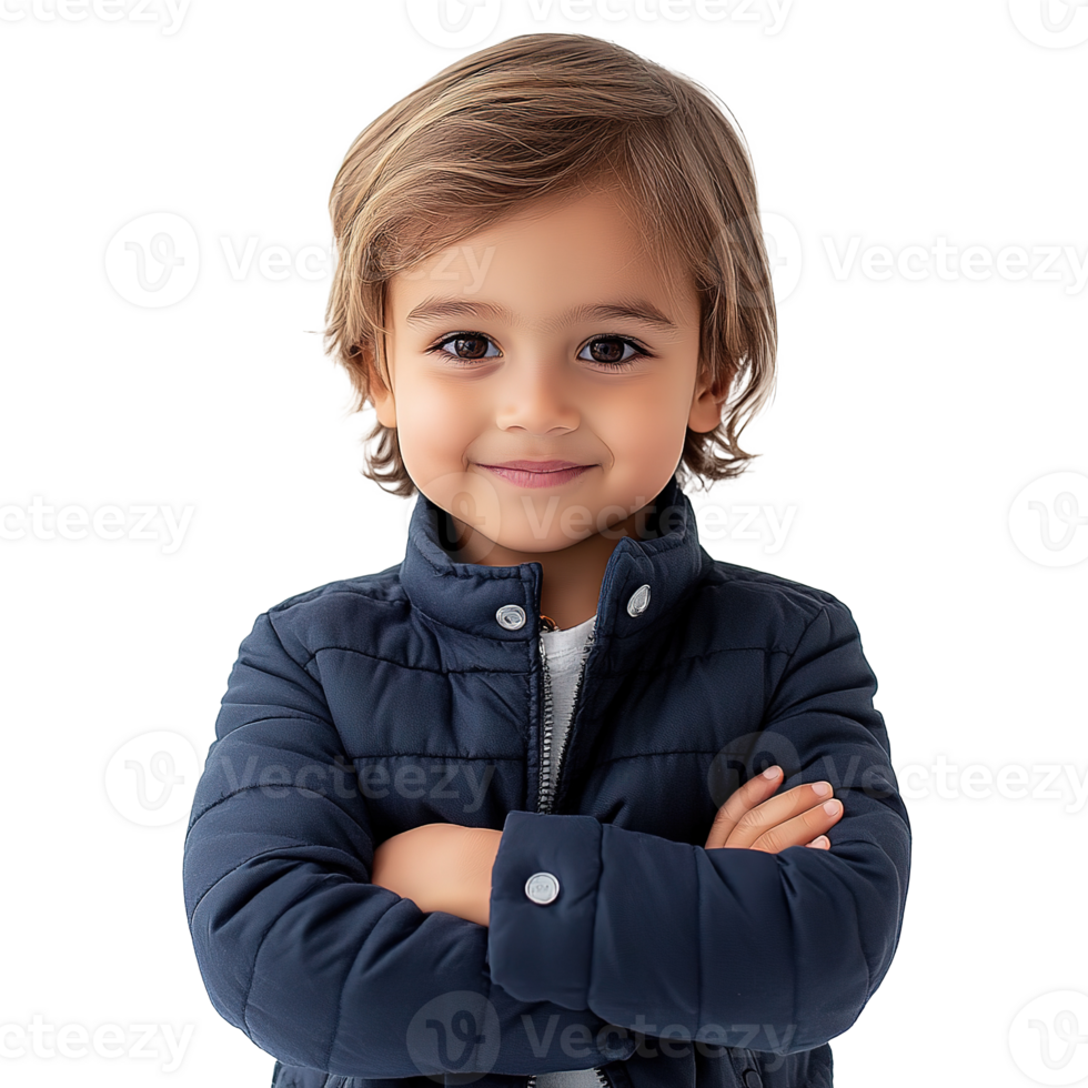 Smiling Young Boy Standing with Arms Crossed Isolated on Transparent Background png