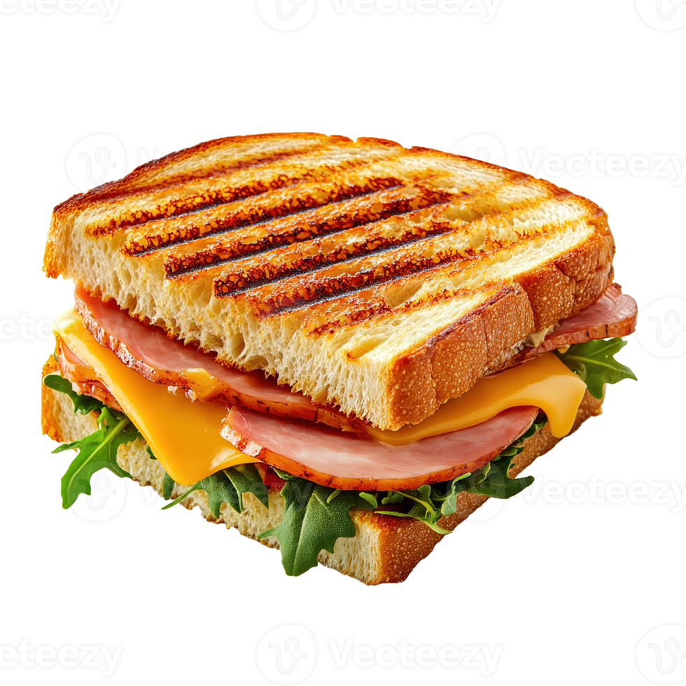 Toasted Ham and Cheese Sandwich with Melted Cheese Isolated on Transparent Background png