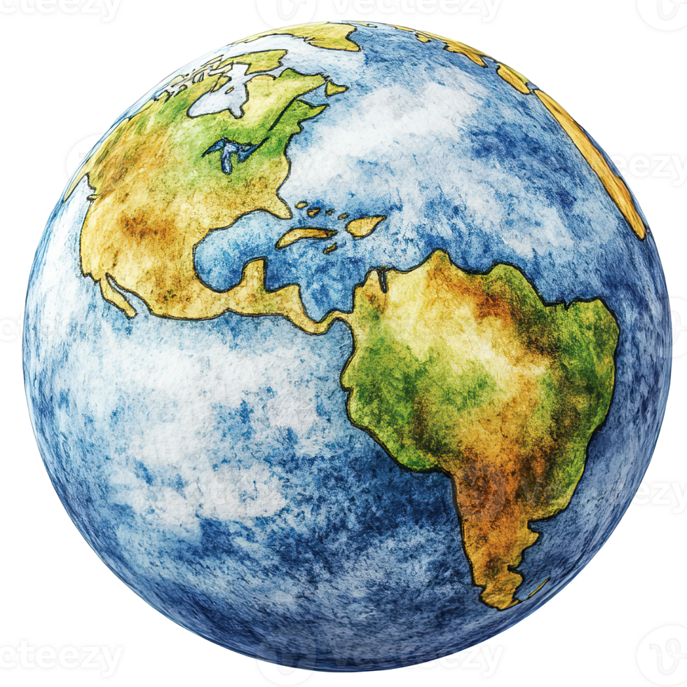 Watercolor Globe Earth Continents and Oceans for Geography Isolated at the Transparent Background png