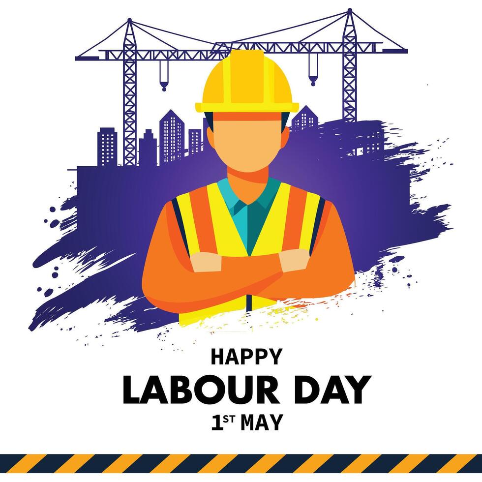 Celebrating Labor Day Construction Worker Building and Skyline Silhouette vector