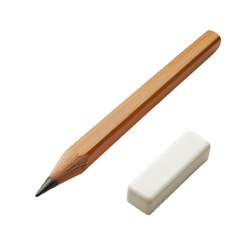 A new pencil resting on a white eraser transparent background png