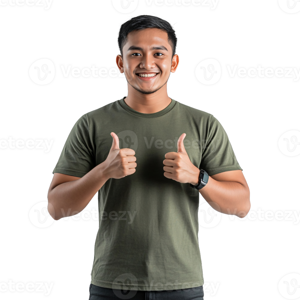 Cheerful thumbs up by man in green png