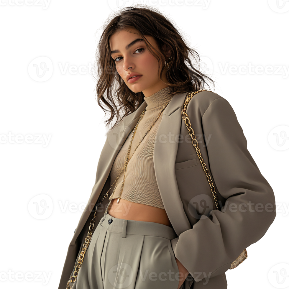 Cropped top fashion on woman in pants png