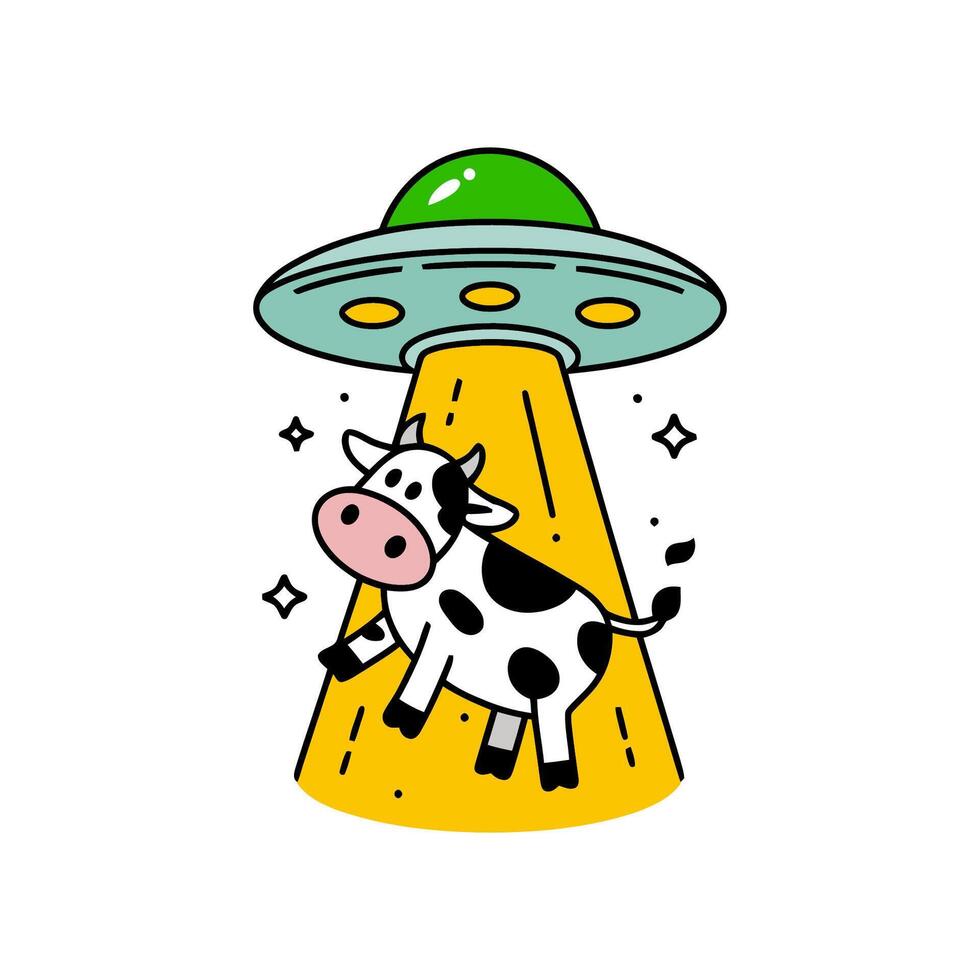 Cartoon Cow Abduction by UFO Colorful Illustration vector