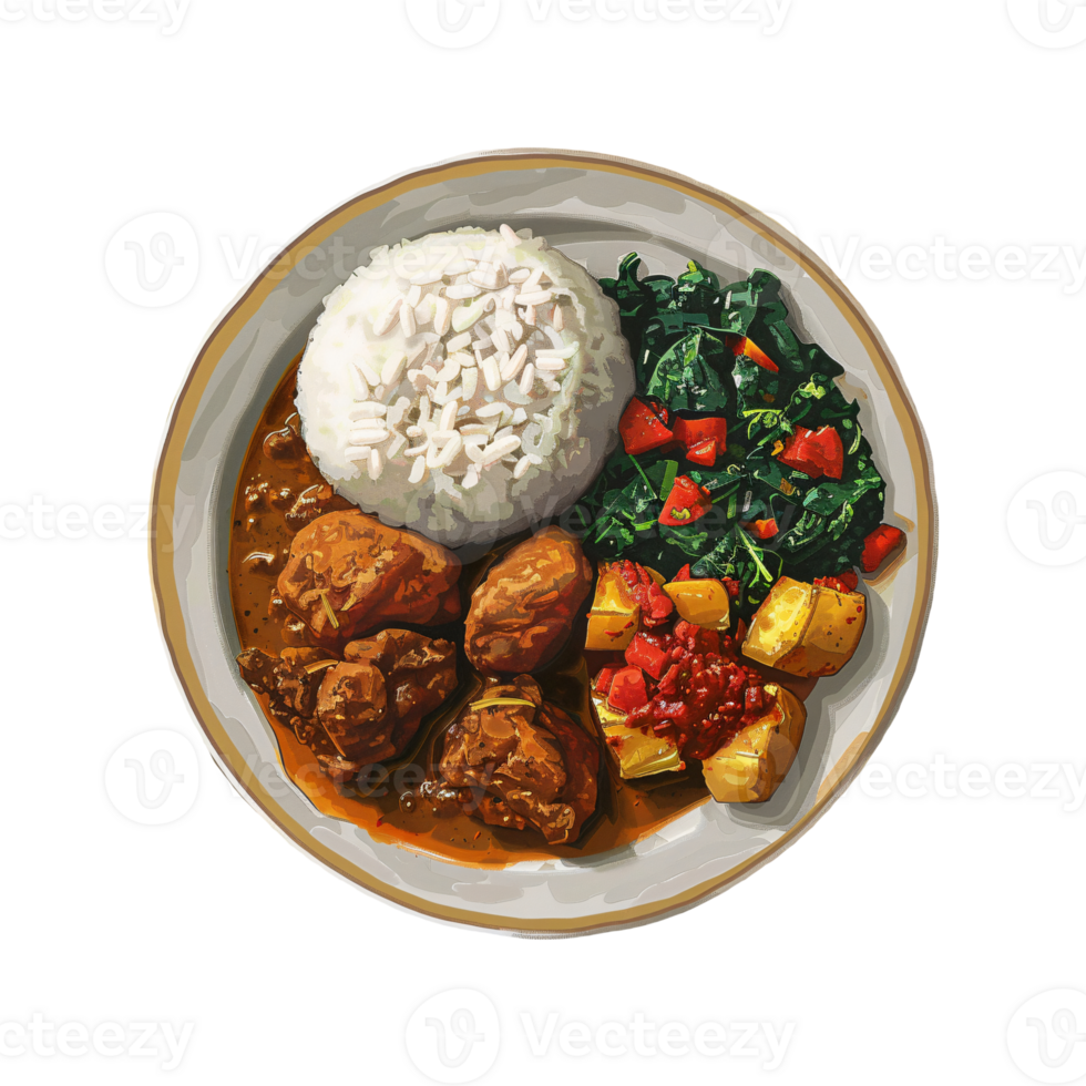 Meat and rice platter with fresh vegetables png