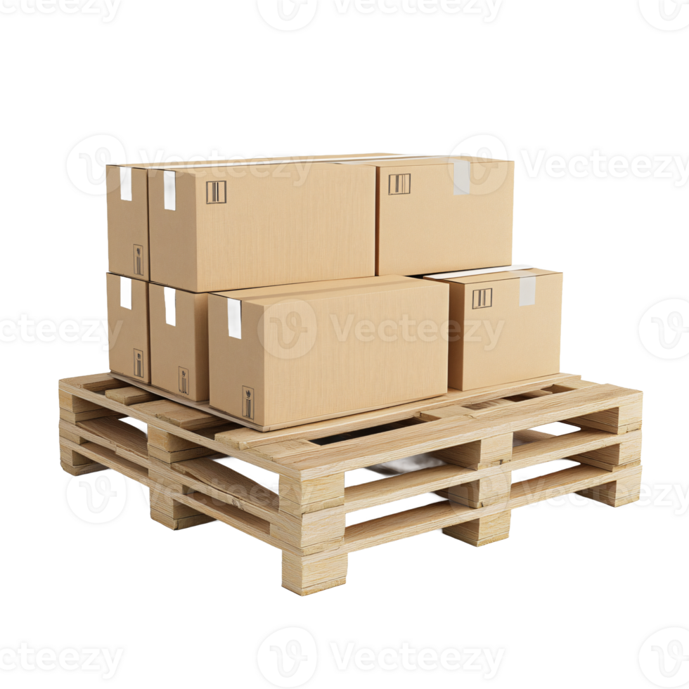 Organized stack of cartons placed on a pallet png