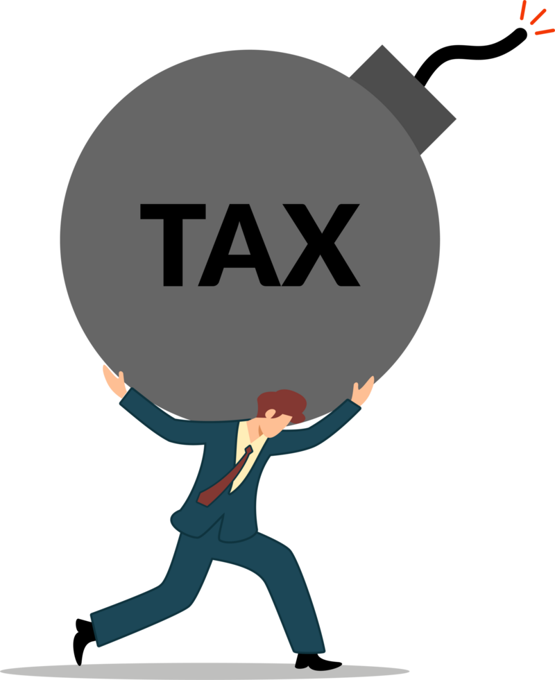 businessman lifting a bomb with tax written on it. tax. tax burden. cartoon businessman png
