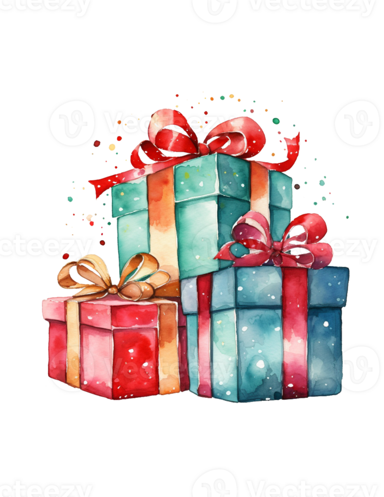 Watercolor christmas gift boxes png