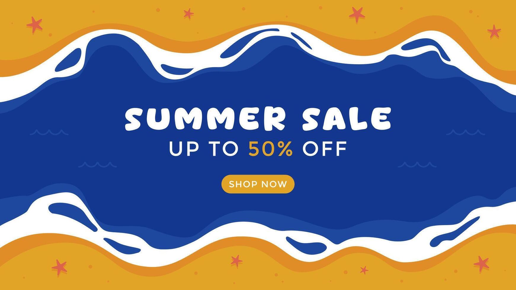 Summer sale banner background with top view beach and starfish vector