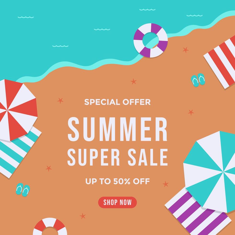Summer sale template on top view beach vector