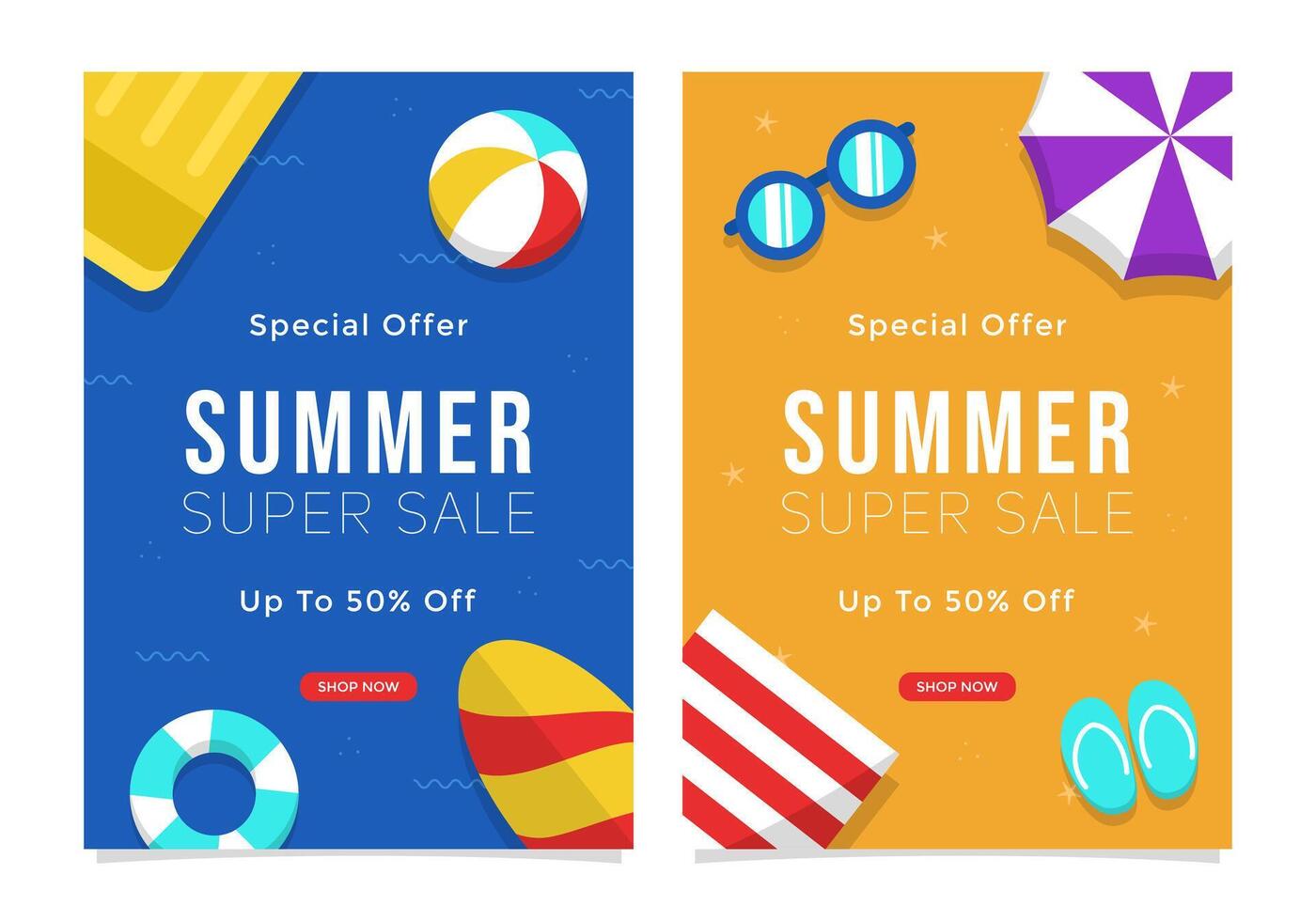 Set of isolated summer sale poster templates on white background suitable for promotion, advertising, marketing, and sales vector