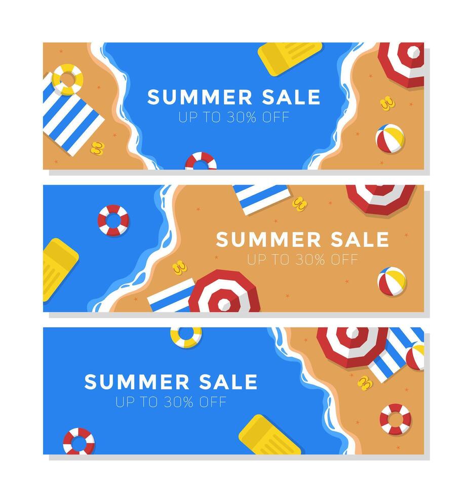 Isolated summer sale banner template collection with top view beach. Summer advertisement banner template set vector