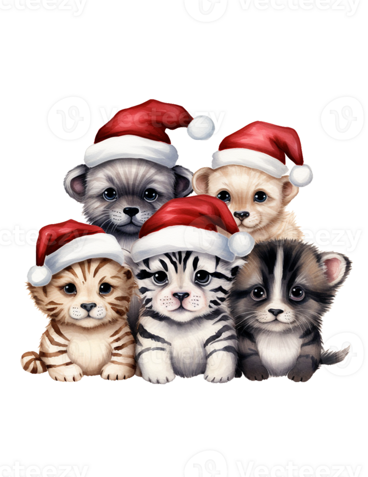A group of kittens wearing santa hats png