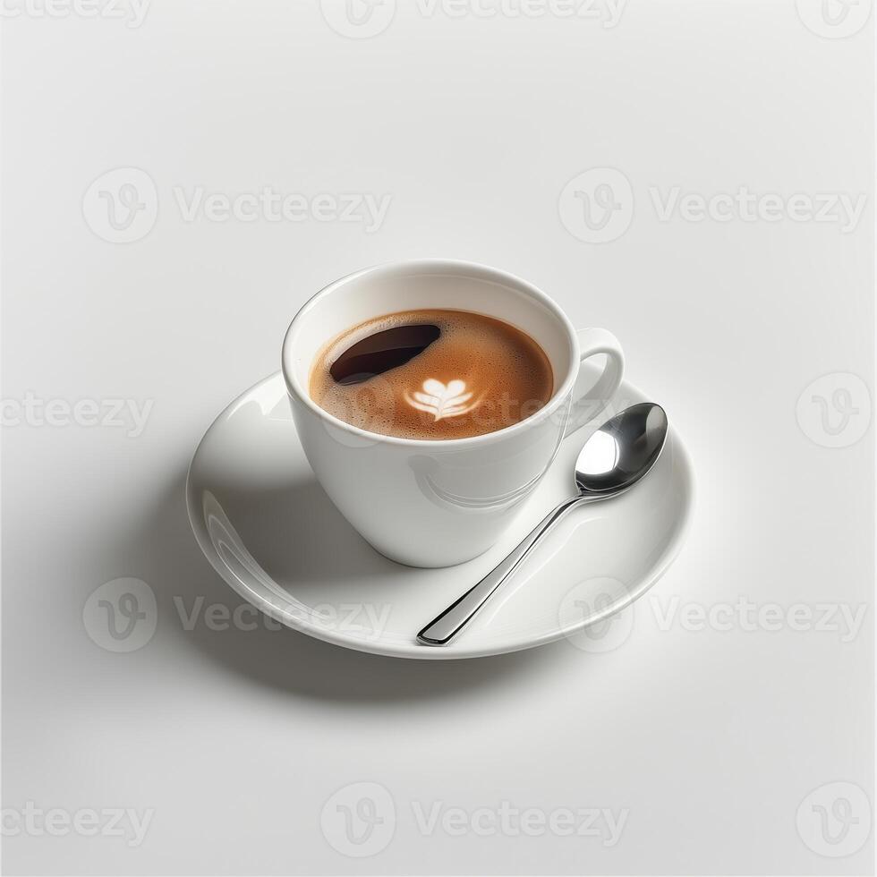 A cup of coffee with a leaf design on top photo