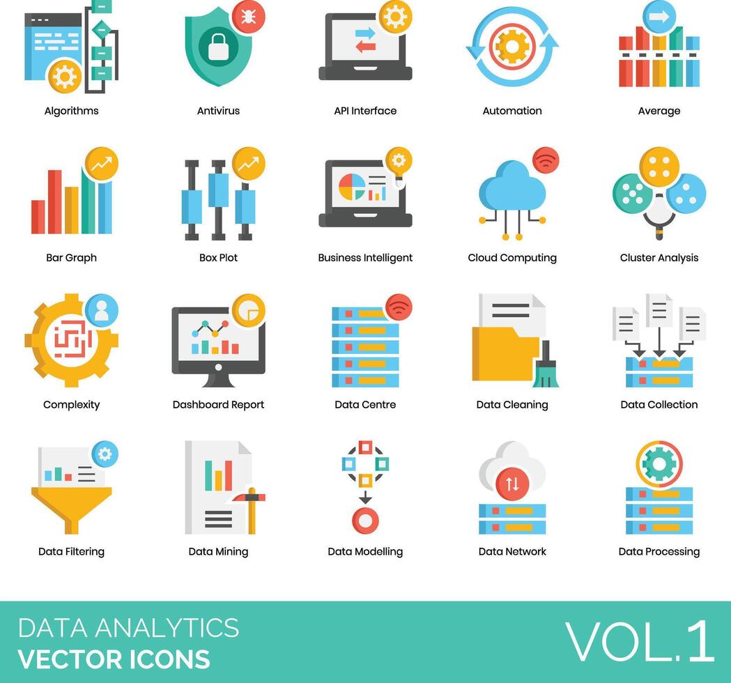 Data analytics icons set, vol 1 vector