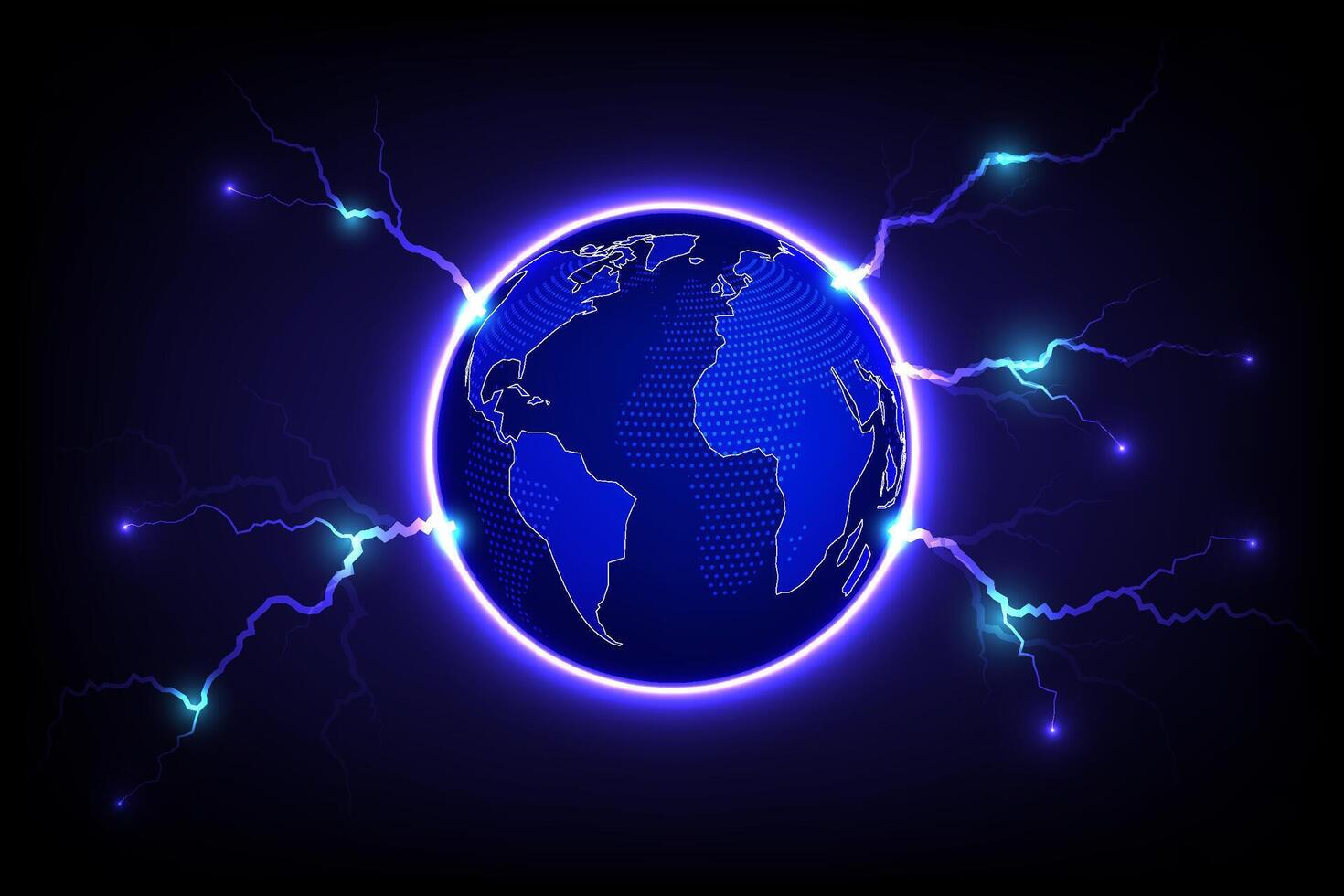 Abstract Background Lightning around the Earth, Communication Technology or Natural phenomena concept vector