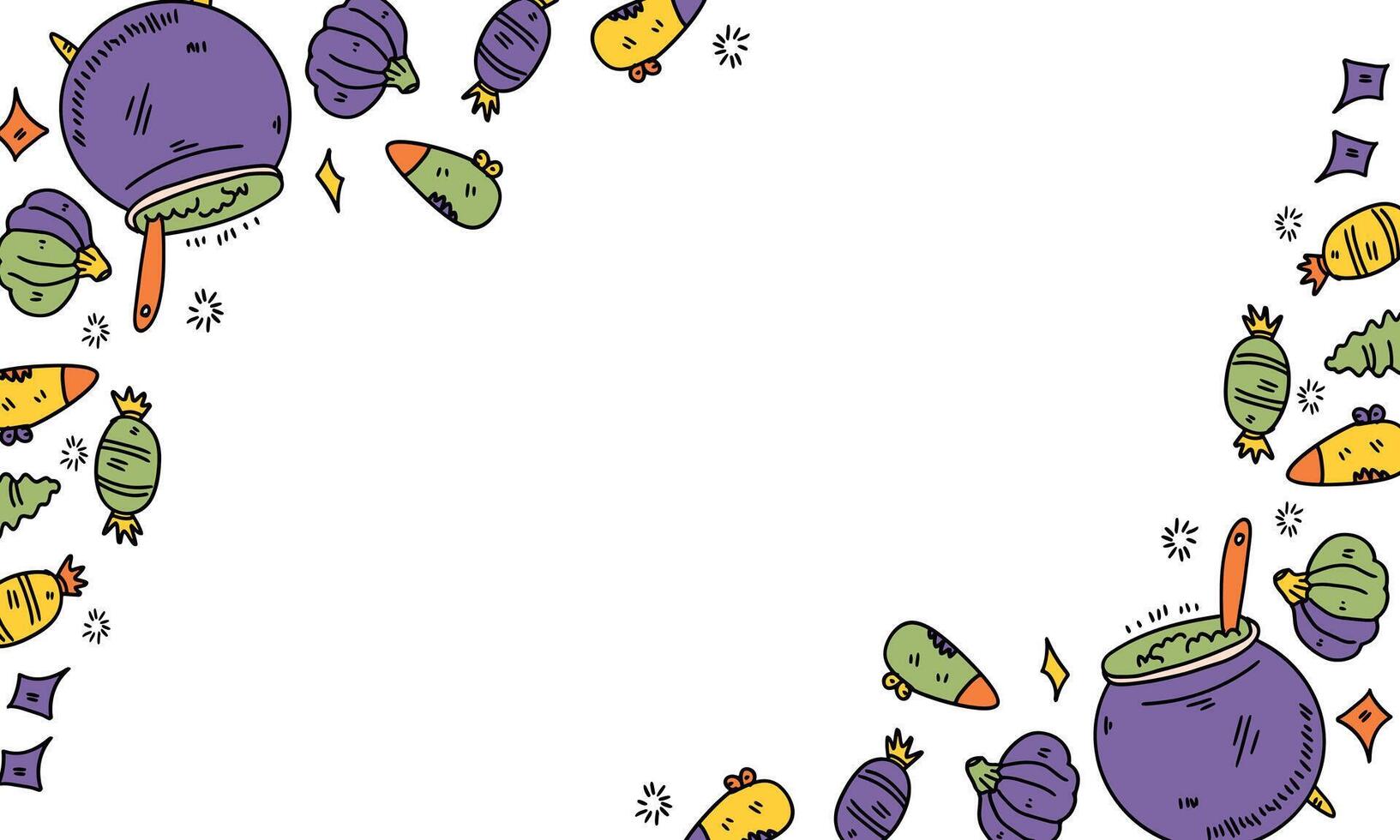 Halloween Candy Frame with Pumpkins and Treats on White Background vector
