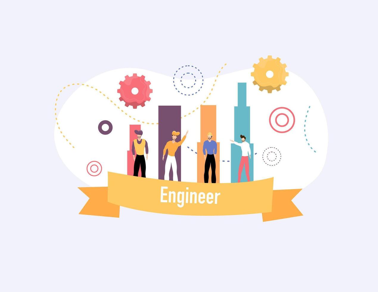 Engineer Holding Banner with Graph and People vector