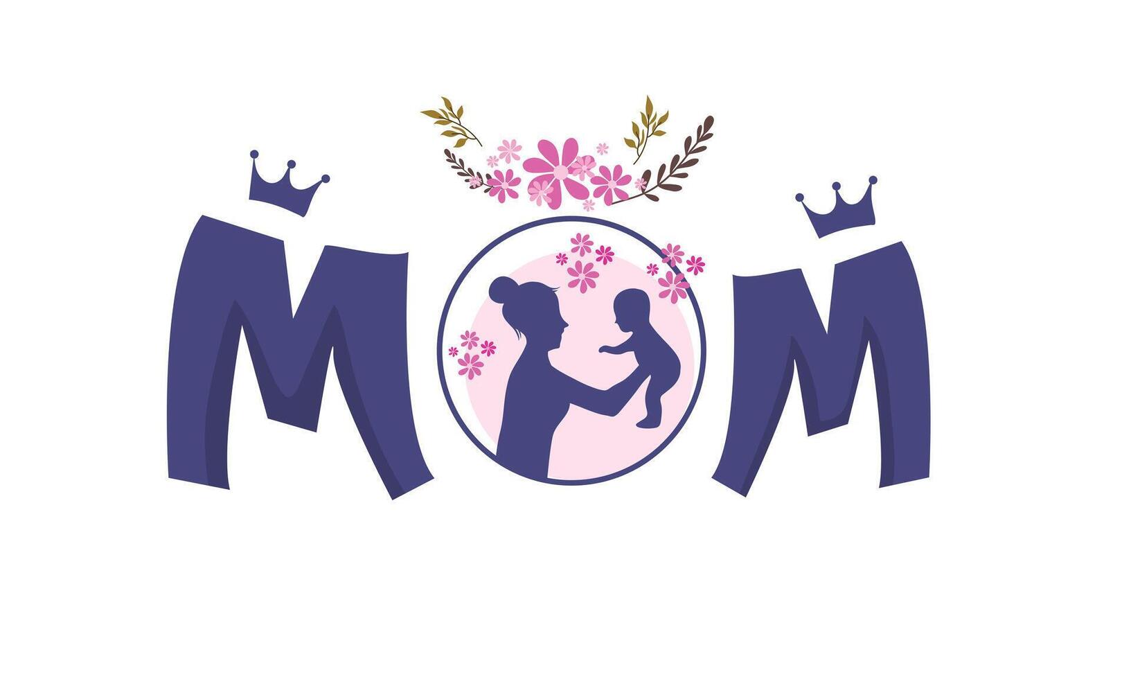 Mothers day silhouette art with flowers and crown vector