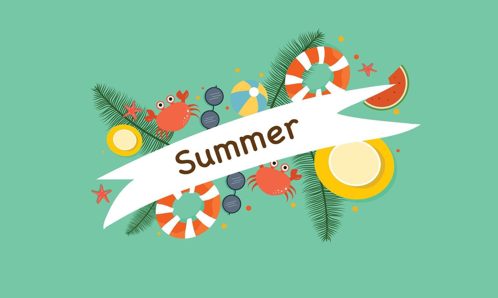 Summer banner with colorful objects and the word summer vector