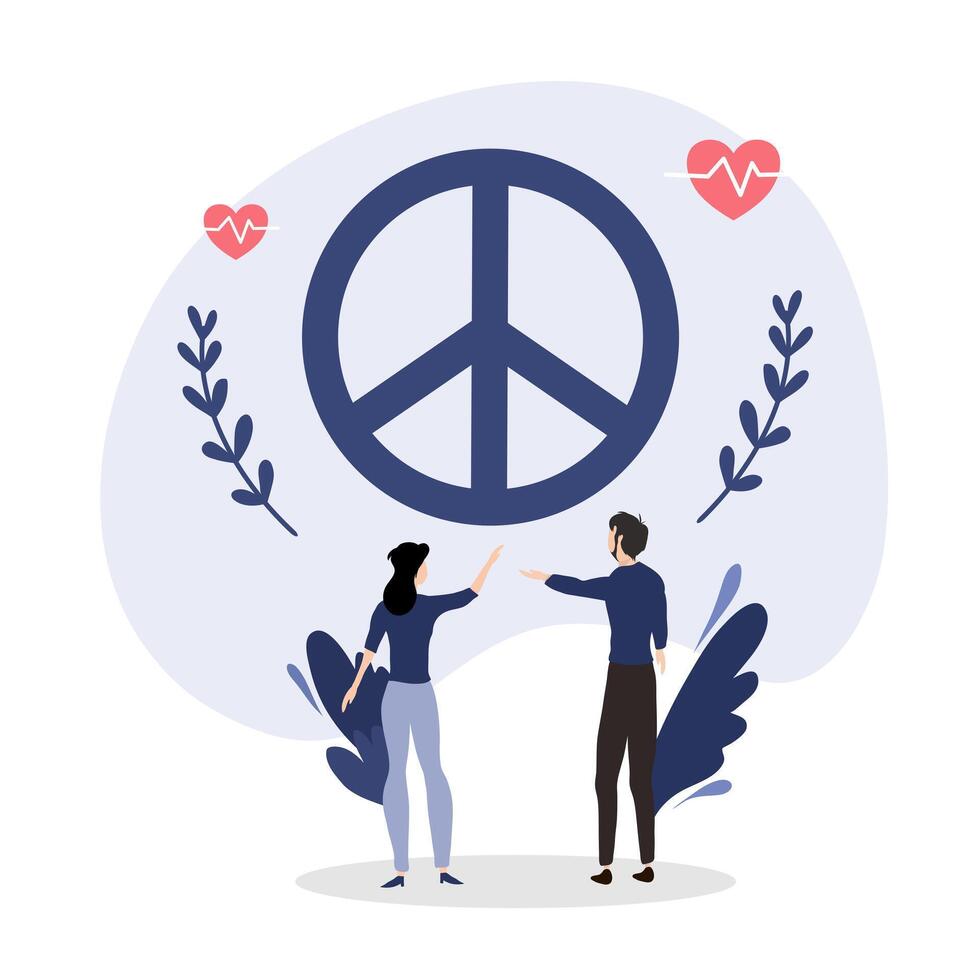 Two people holding hands with a peace symbol vector