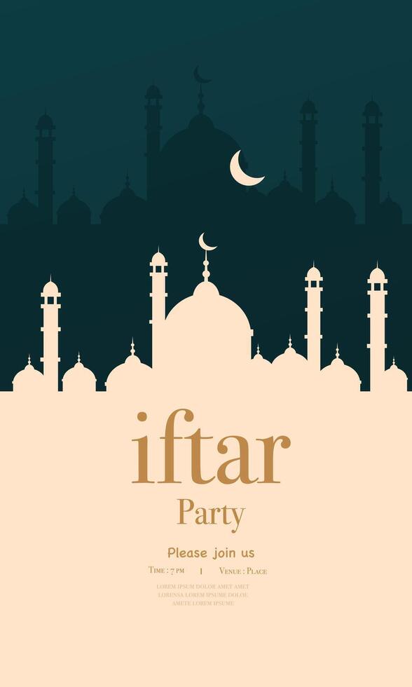 Iftar Party Poster with Silhouette Mosque and Moon Design vector
