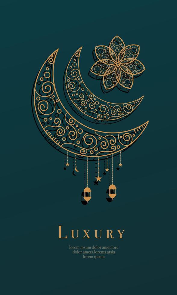 Elegant Crescent Moon Design with Islamic Floral Patterns vector
