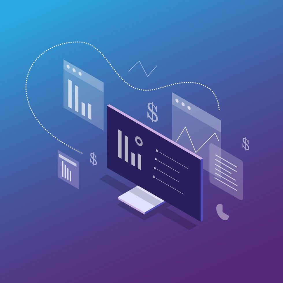 Isometric Computer Setup for Office and Productivity vector