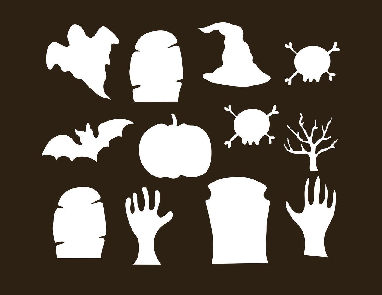 Halloween Object Silhouettes with Brown Background vector