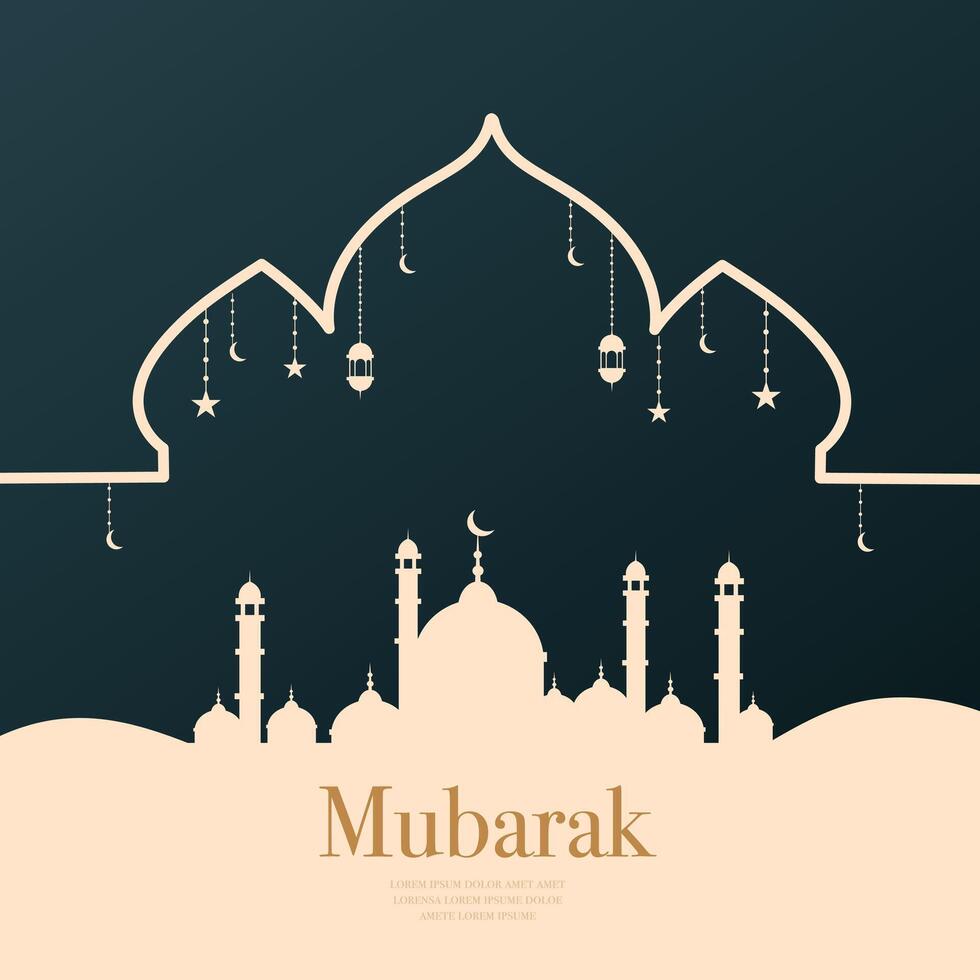 Mosque Illustration with Mubarak Text and Golden Outline vector