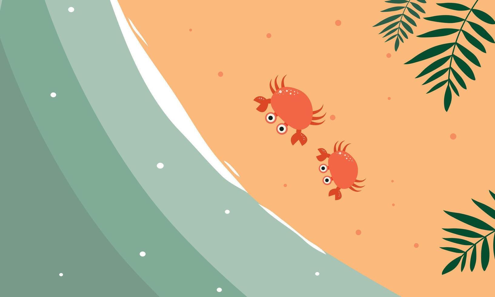 Close Up Cartoon Crabs On Abstract Beach Curve vector