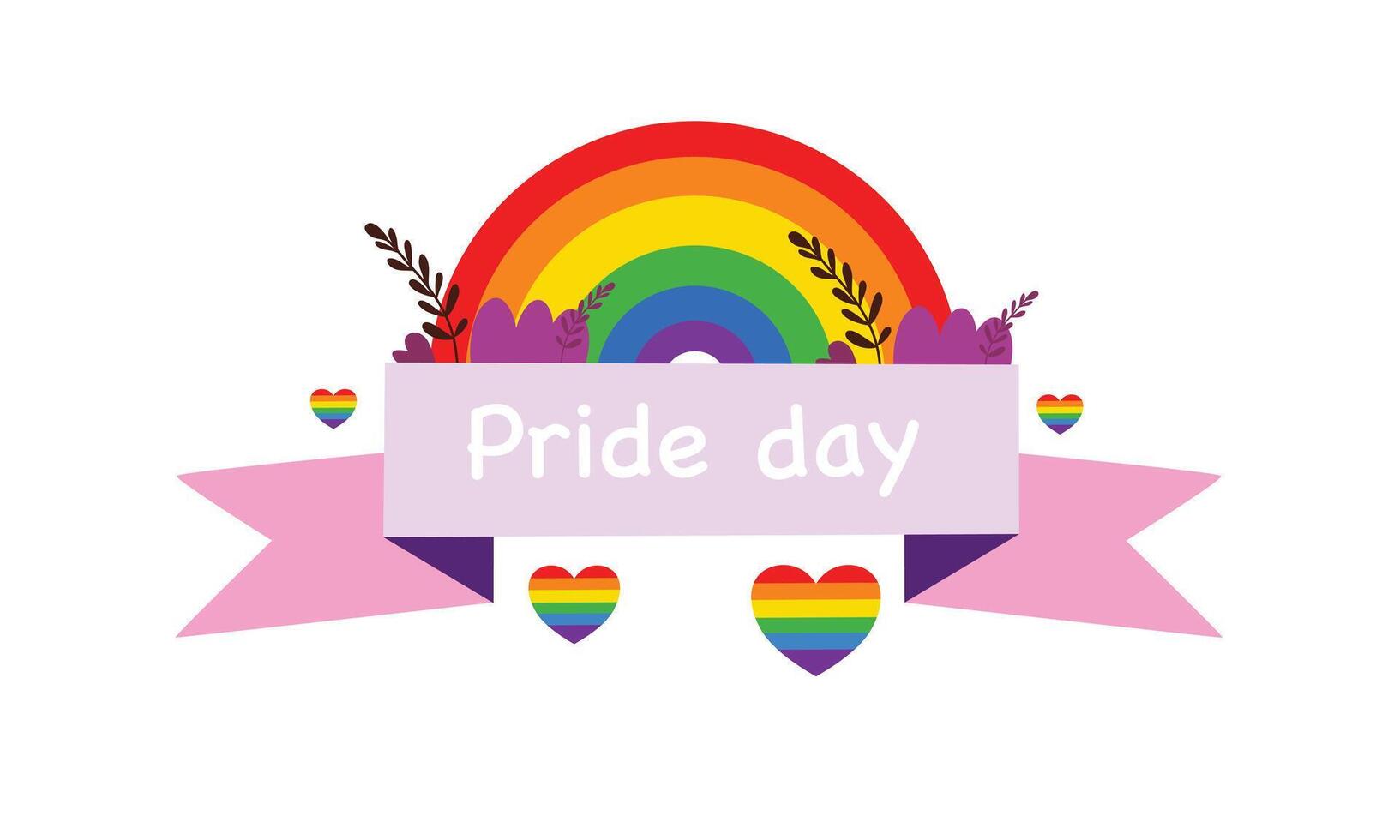 Pride Day Banner with Rainbow and Hearts Icons vector