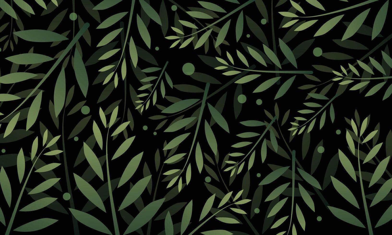 Pattern of Green Jungle Leaves on Dark Background vector