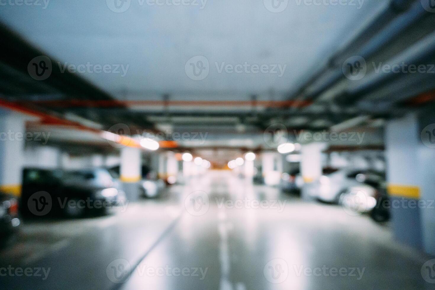 Blurred View of a Modern Underground Parking Garage photo