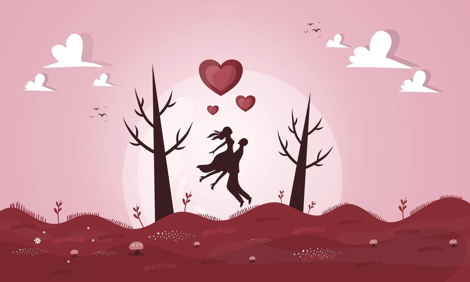 Romantic Couple in Pink Forest Scene vector