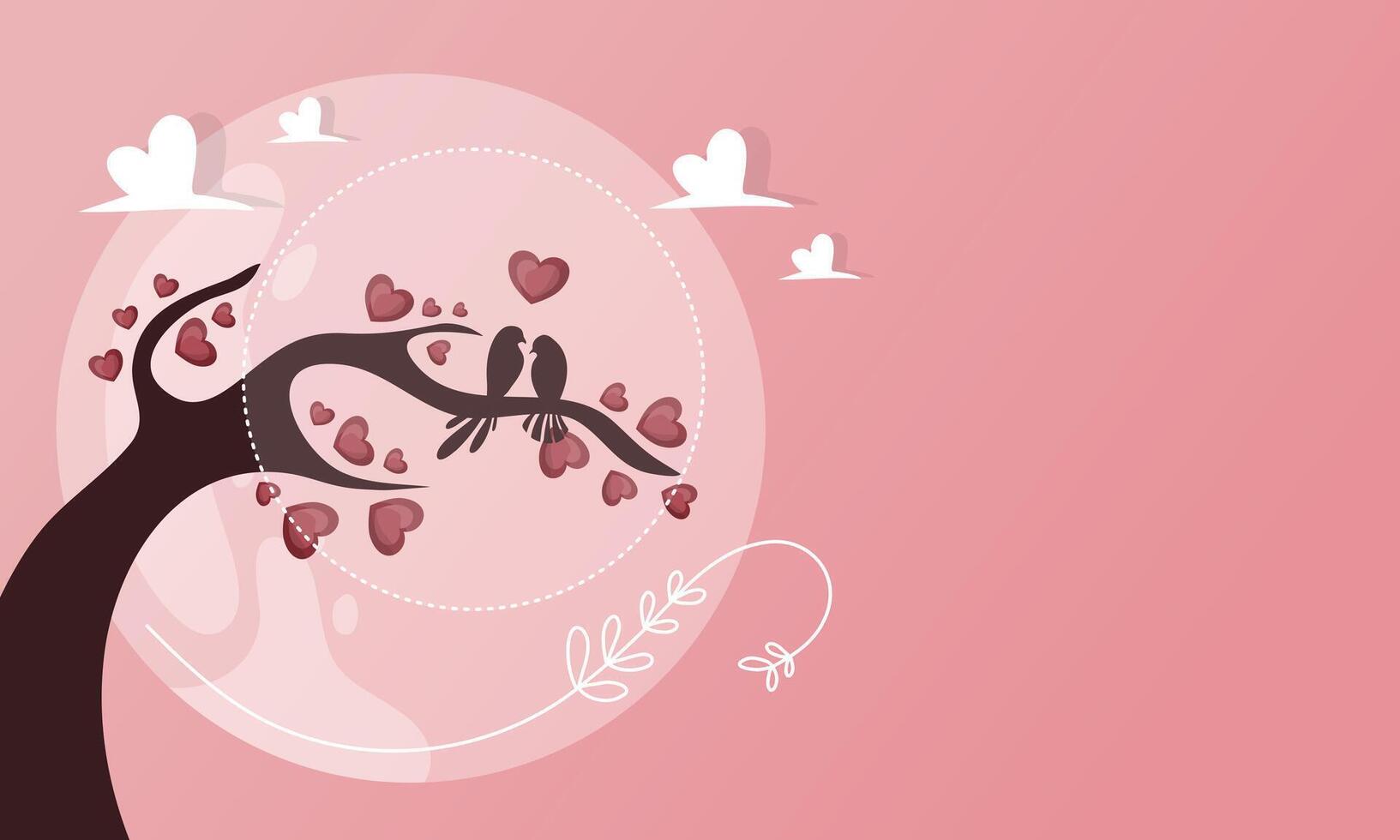 Love Tree with Hearts and Moon vector
